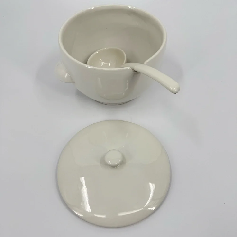 POTTERY BARN CHINA Great White Collection Rim Shape Soup Tureen, Lid, and Ladle